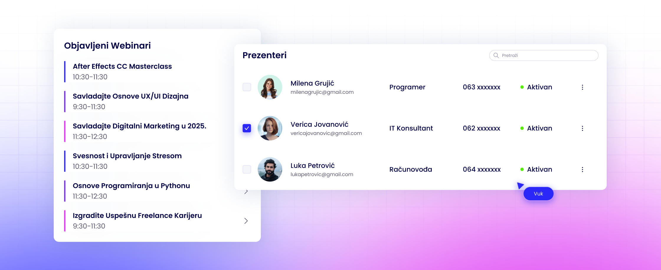 Upravlja webinar interfejs